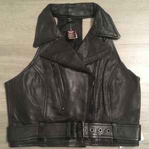 Genuine Black Leather Motorcycle Vest (NWT)